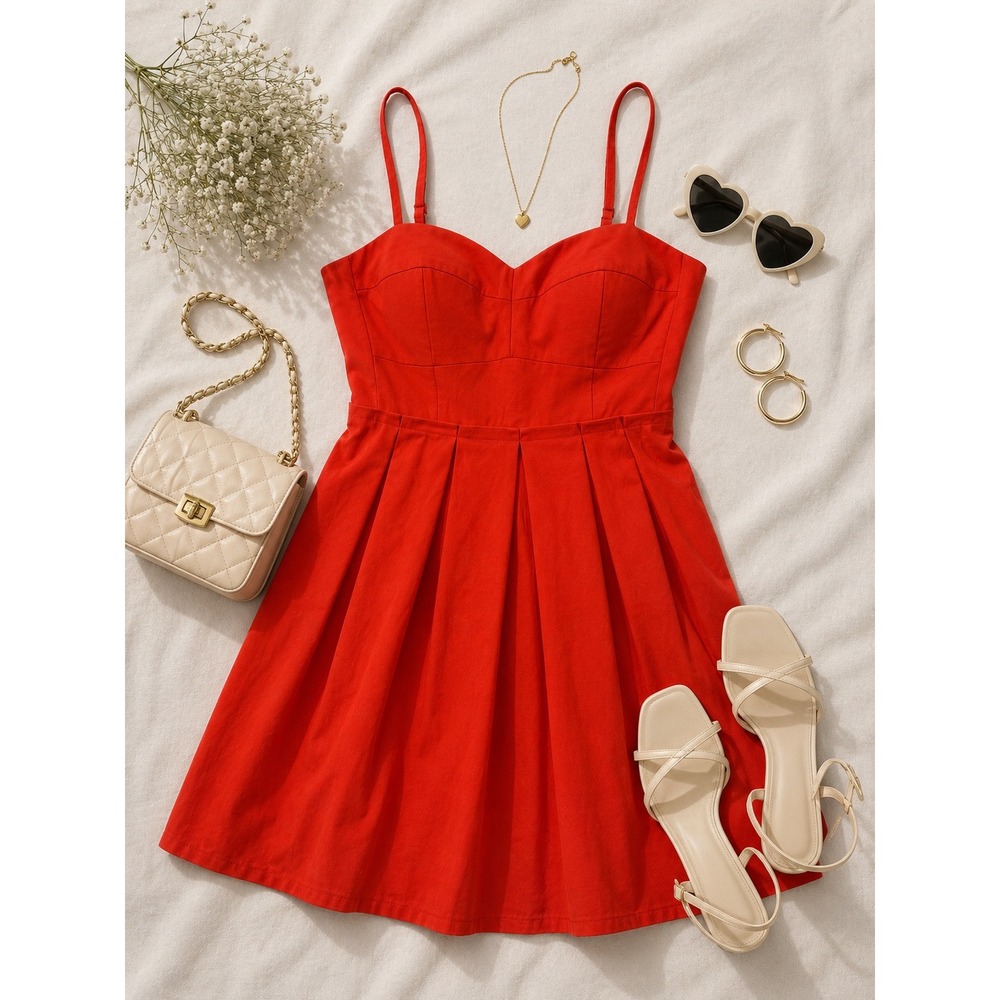 Do & Be Red‎ Sweetheart Fit and Flare Mini Dress Pleated Skirt Womens M